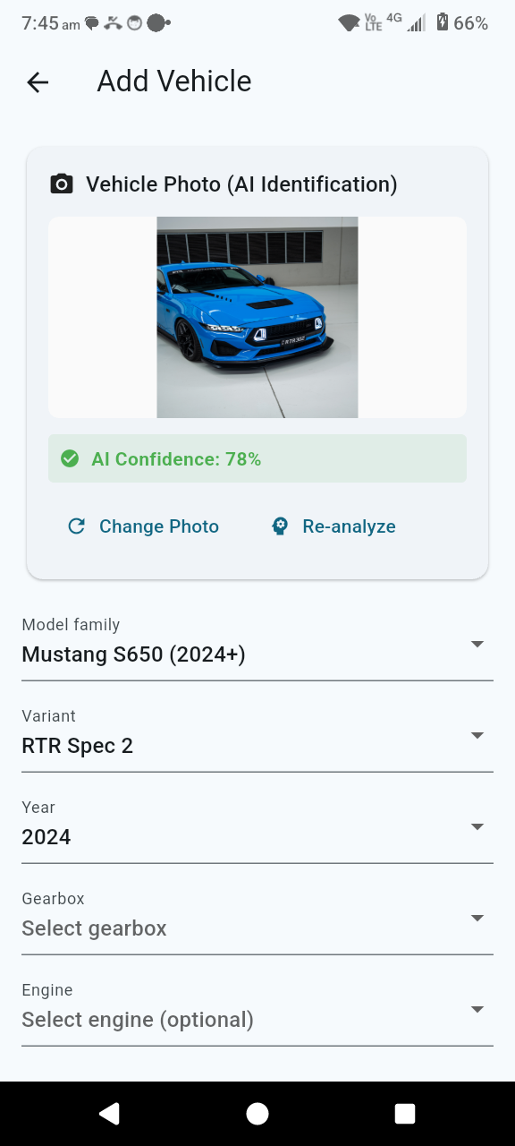Additional Add Vehicle screen example