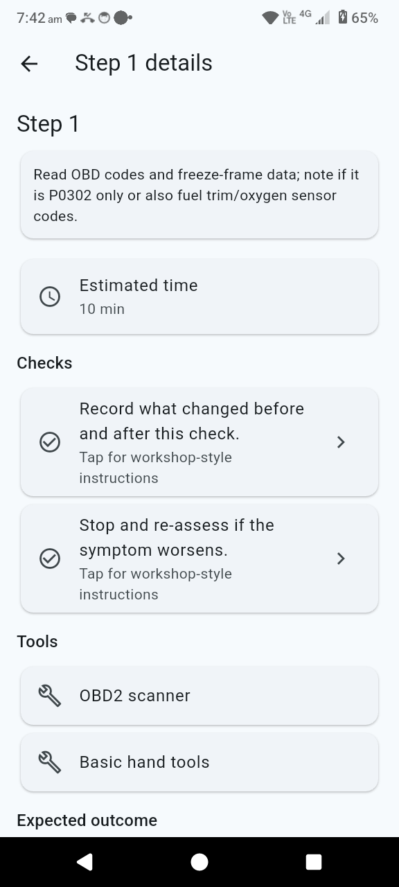 Diagnosis results troubleshooting steps tab