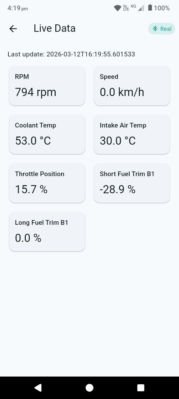 Diagnostic scan showing live data
