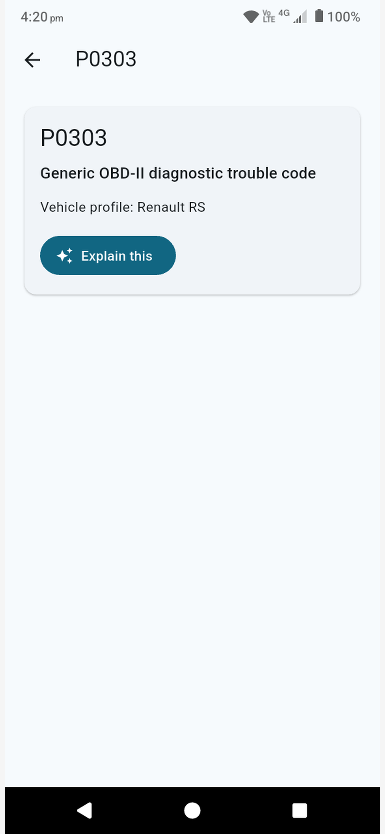 Pocket AI Mechanic fault detail page for code P0303